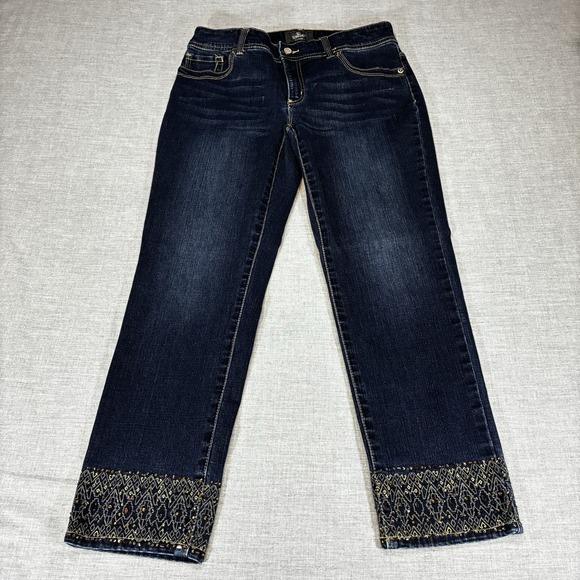 Chico's Denim - Chicos Jeans Sz 00 So Slimming Cropped Ankles Embroidered Rhinestones Stretch